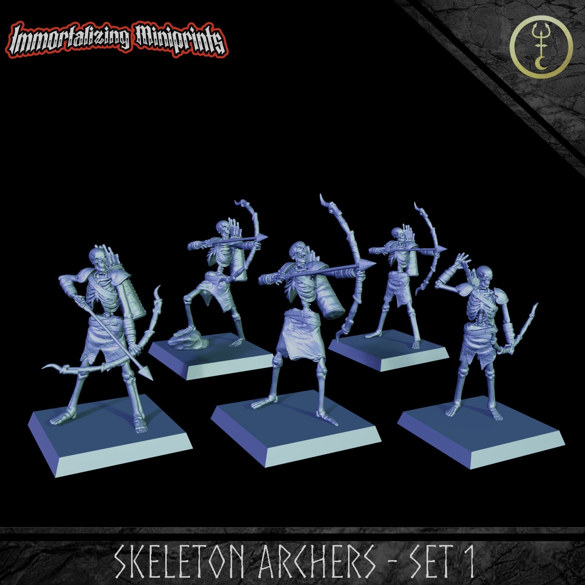 Skeleton Archers Set 1 - 5x 32mm Medium - by Immortalizing Miniprints
