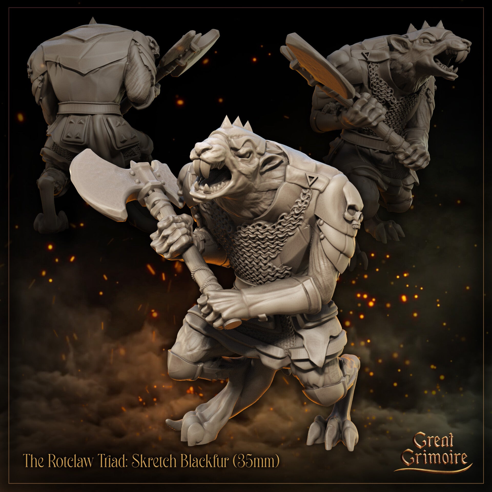 Shadows of the Frontline - Skretch Blackfur - 32mm - by Great Grimoire