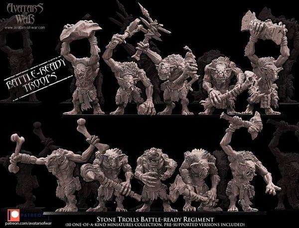 Stone Trolls 5x Battleready Lower Row - By Avatars of War