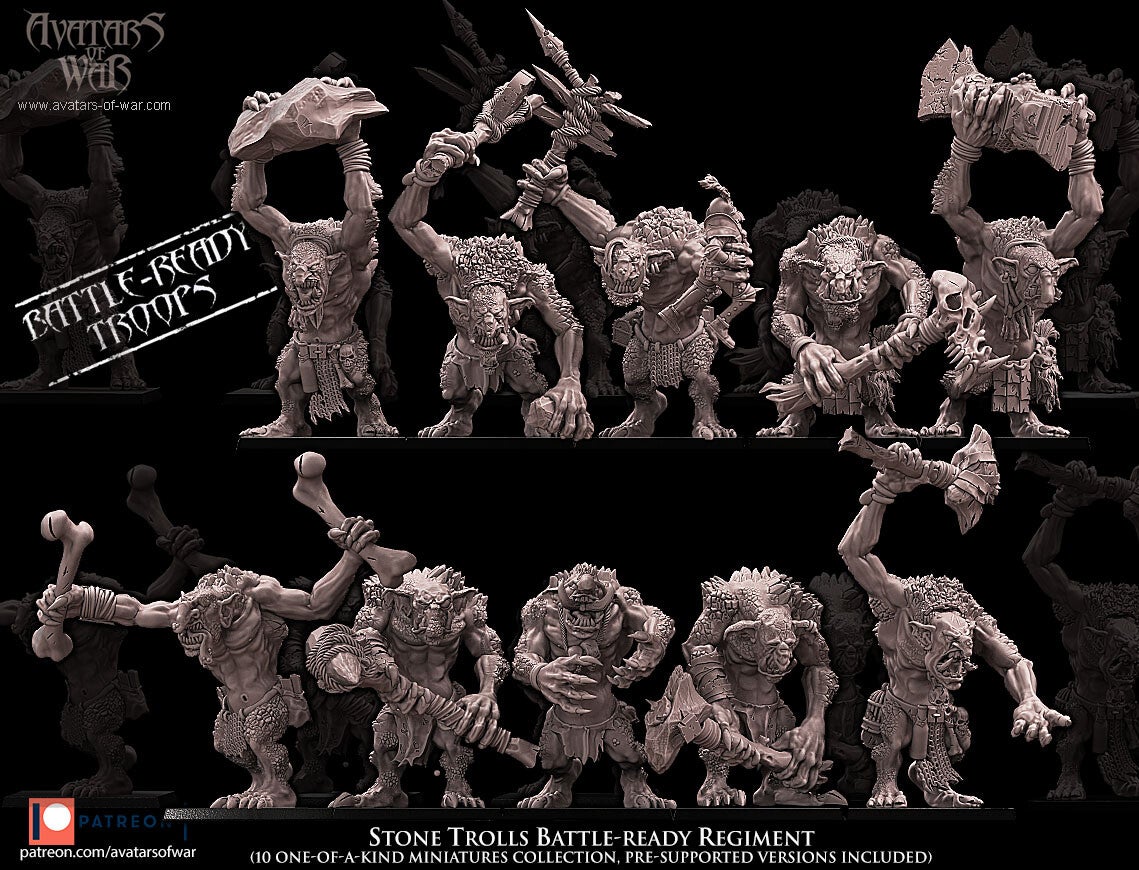 Stone Trolls 5x Battleready Lower Row - By Avatars of War