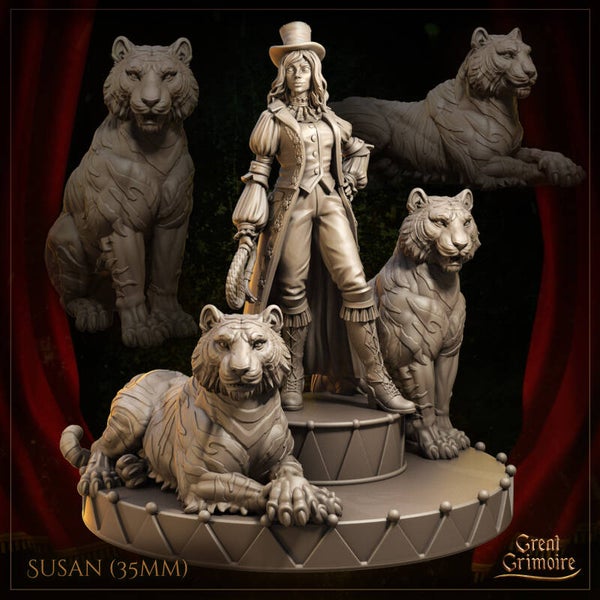 The Smile of Shadows - Susan with her Tigers Umbra and Lux - 32mm - by Great Grimoire