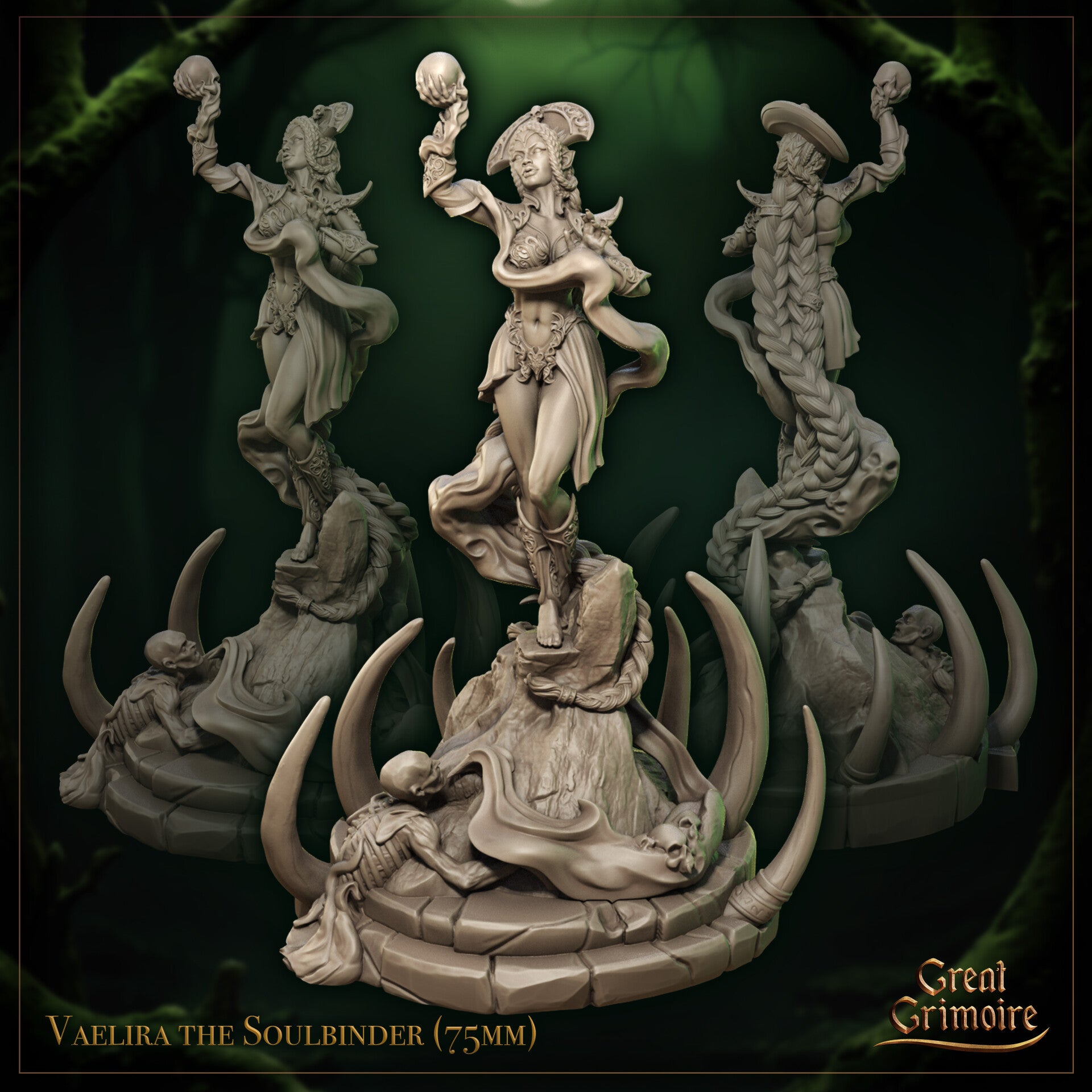 Harvest of the Undying - Vaelira the Soulbinder - 75mm Diorama - by Great Grimoire