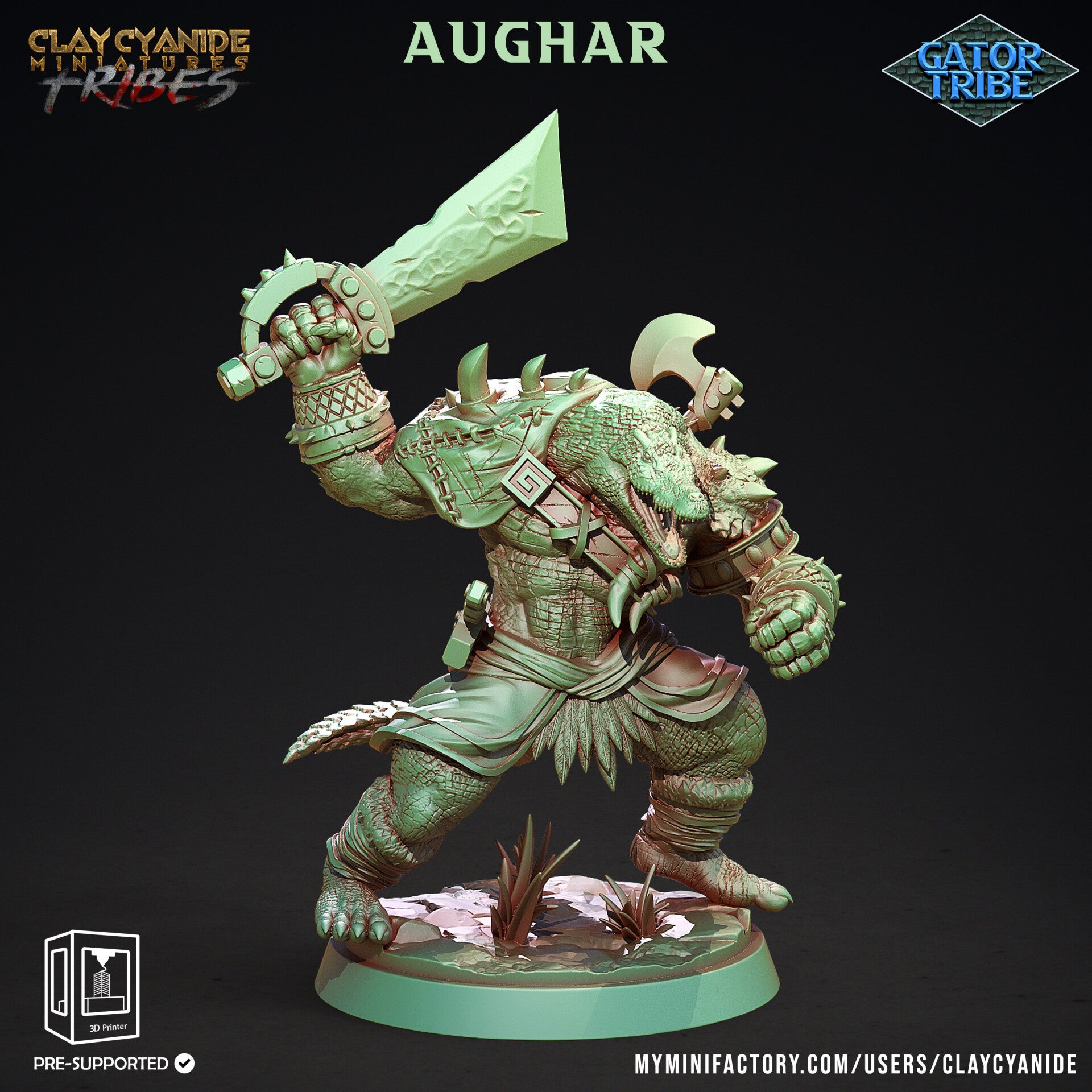 Gator Tribe - Aughar - 32mm model - by Clay Cyanide