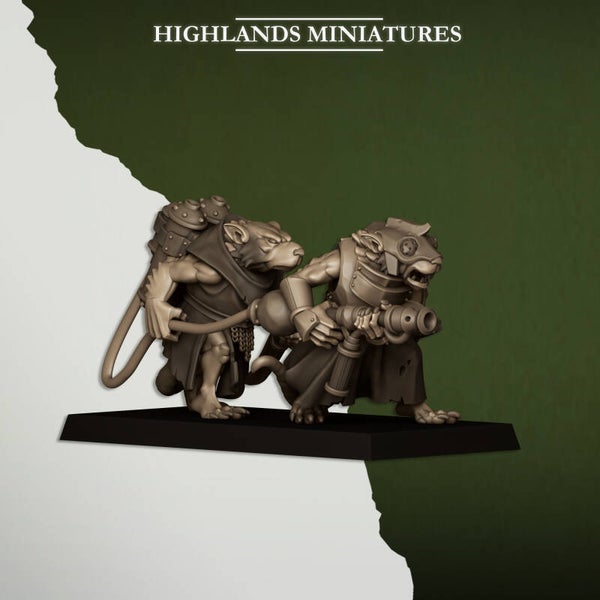 Sewer Vermin -  Heavy Weapon Team, Flame Thrower - By Highlands Miniatures
