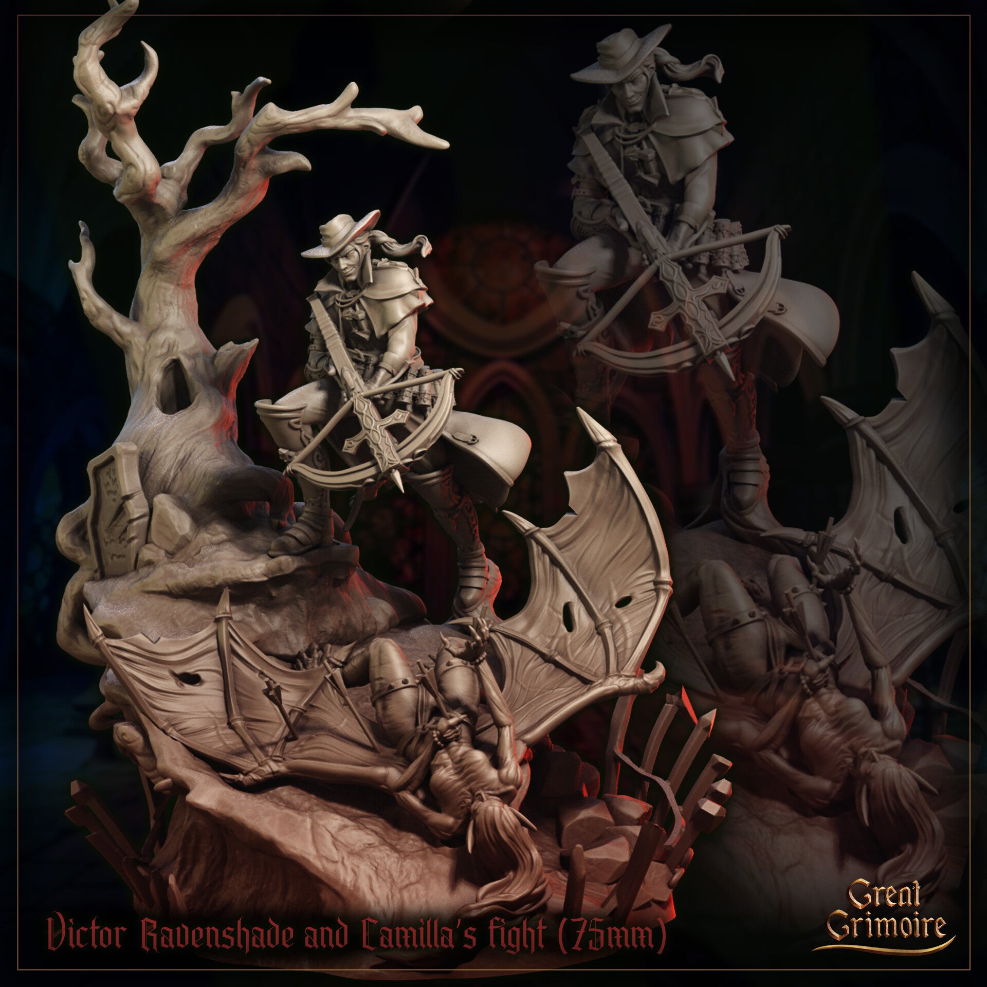 Shadows on the Blood Moon - Victor Ravenshade and Camilla's Fight - 75mm  Diorama - by Great Grimoire