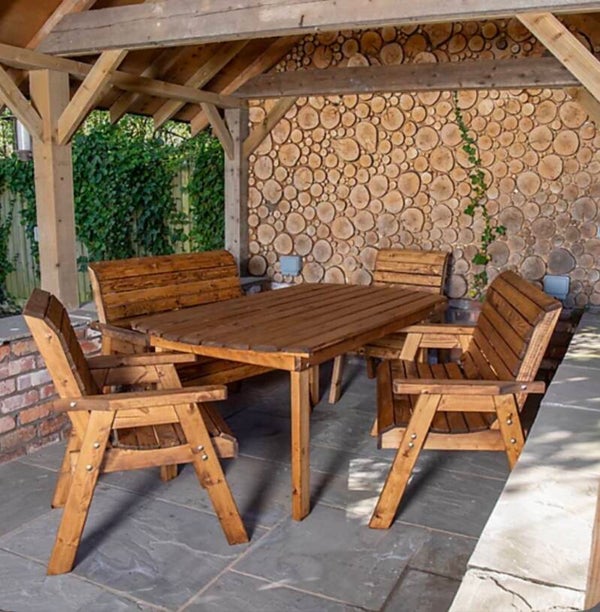 Garden bench, table, chair set