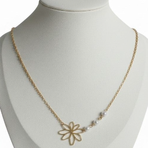 Stainless steel gouden ketting | Bloemhanger & parels