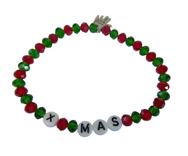 Kerstarmband X-mas witte letterkralen