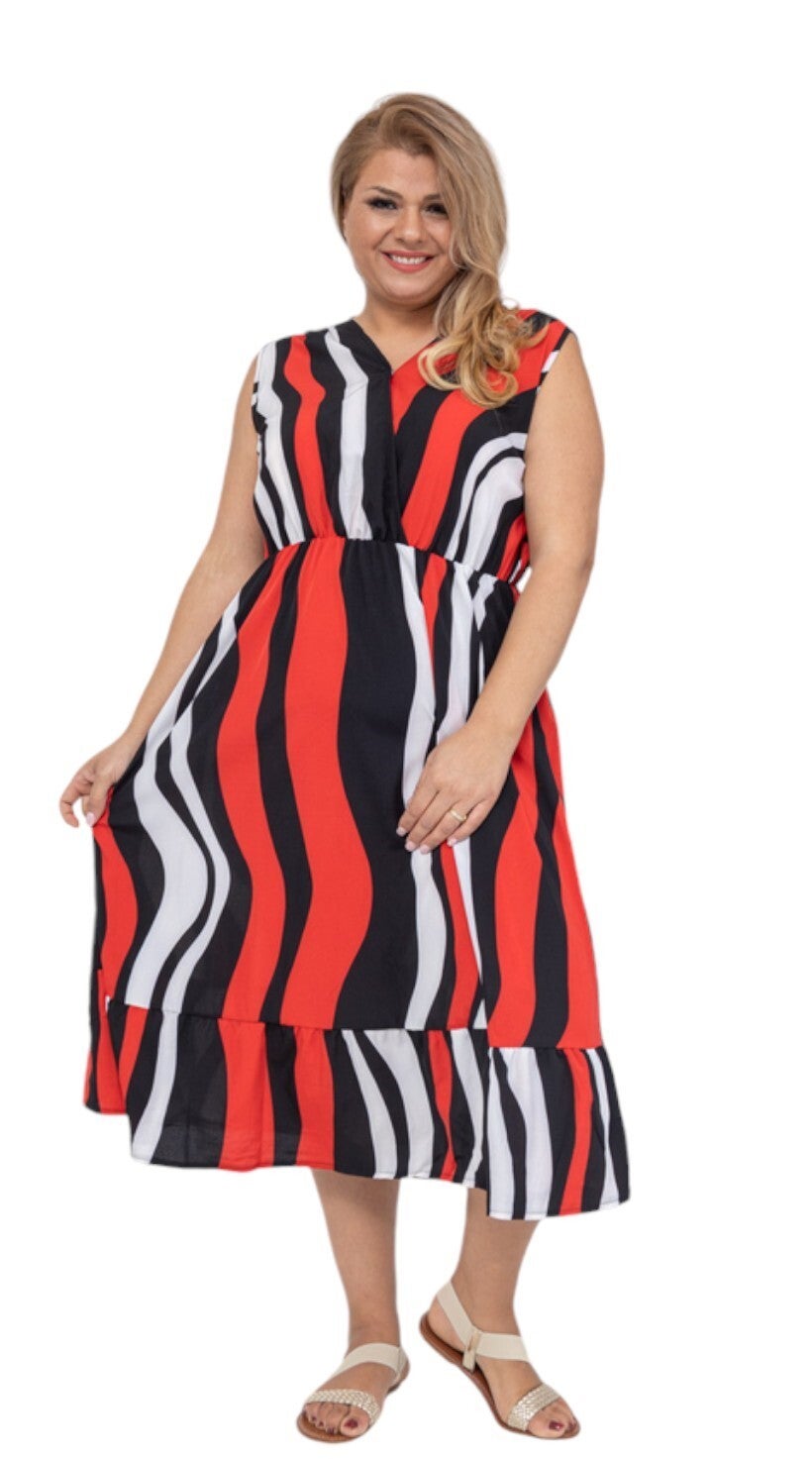Plussize rode zomerjurk in zebra print