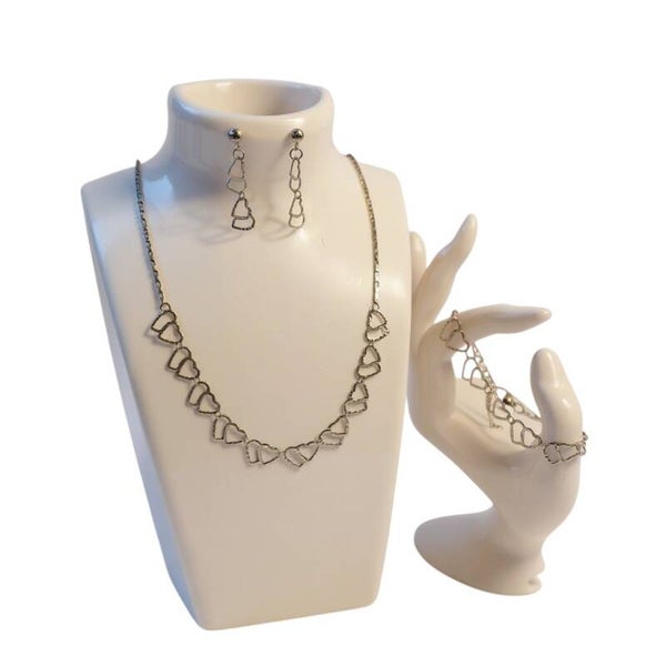 Stainless steel sieradenset zilverkleurig met hartjes – ketting, armband & oorbellen