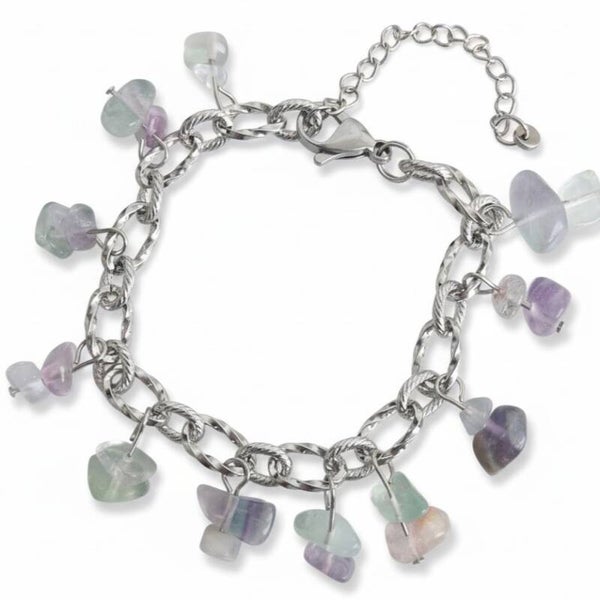 Stainless steel zilveren armband met natuurstenen | Gemixt