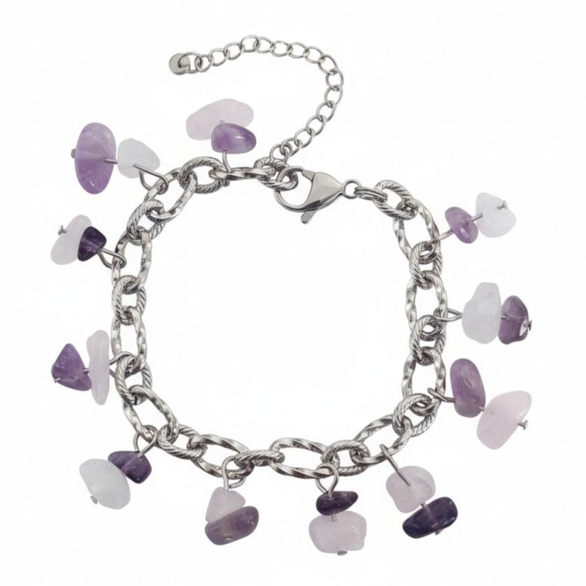 Stainless steel zilveren armband met natuurstenen | Paar en roze