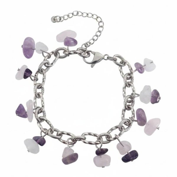 Stainless steel zilveren armband met natuurstenen | Paar en roze