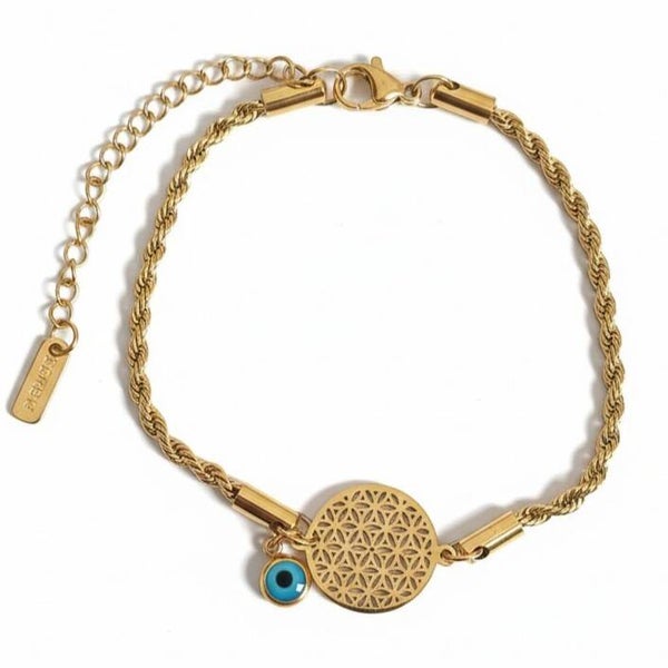 Stainless steel gouden gedraaide armband Evil Eye