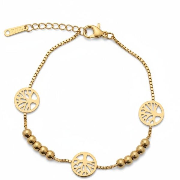 Stainless steel gouden family tree armband