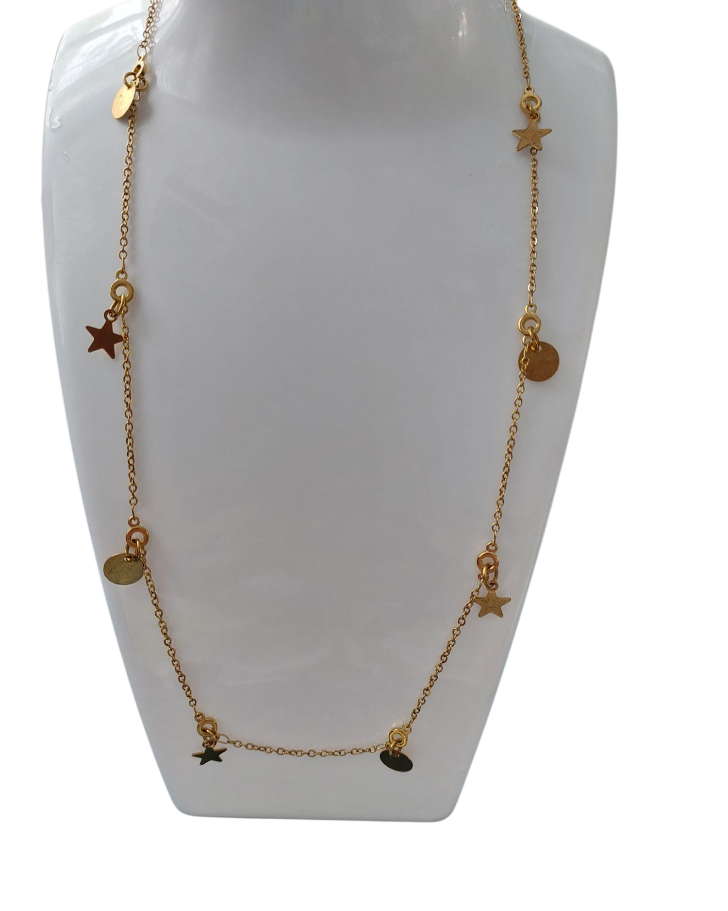 Gouden stainless steel ketting met sterretjes & ronde bedels