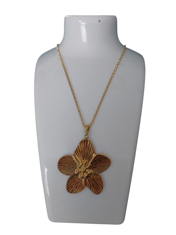 Stainless steel gouden statement ketting met grote bloem hanger