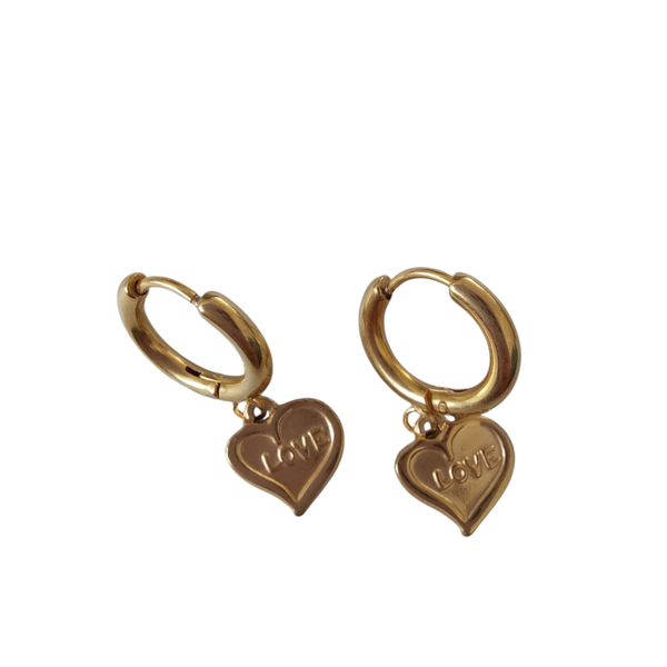 Stainless steel gouden ronde oorbellen met hart bedel