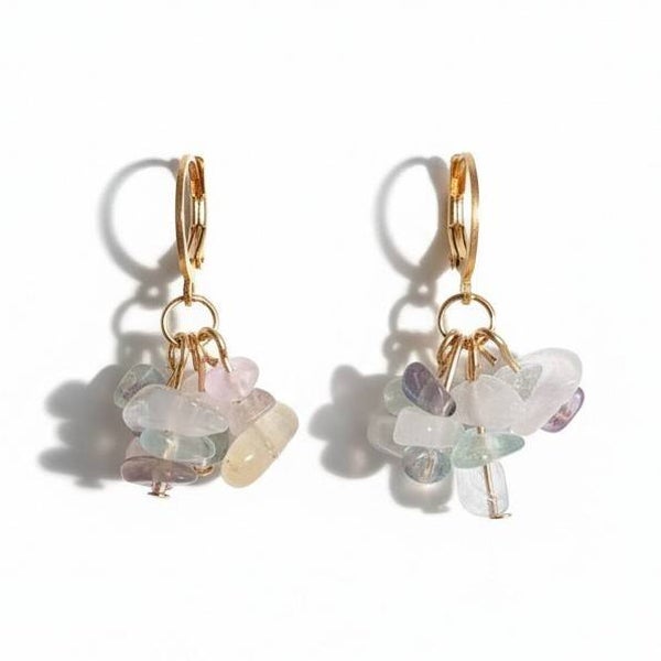 Stainless steel gouden oorbellen natuurstenen | Kleurmix