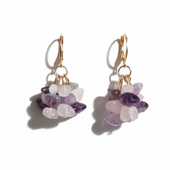 Stainless steel gouden oorbellen natuurstenen | Paars en roze