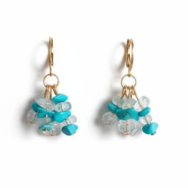 Stainless steel gouden oorbellen natuurstenen | Turquoise & Wit