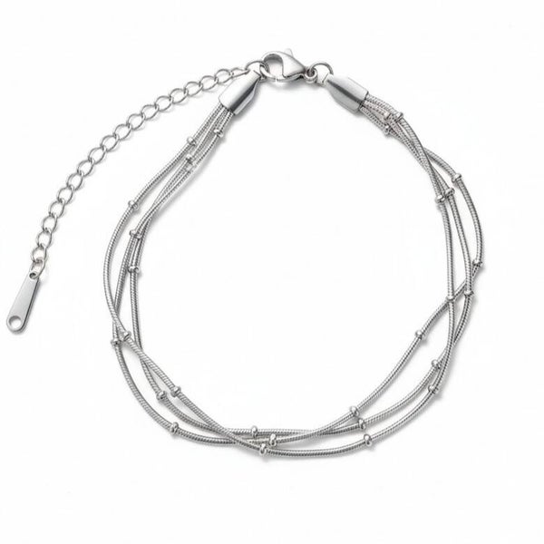 Stainless steel zilveren snake armband 3 lagen met bolletjes