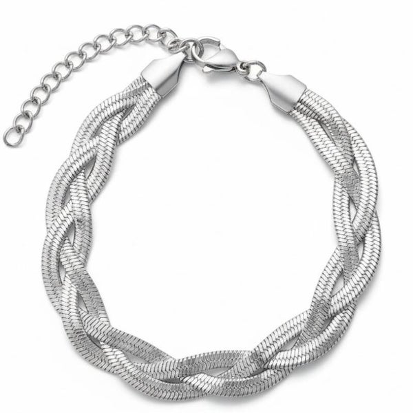Stainless steel zilveren gevlochten snake armband