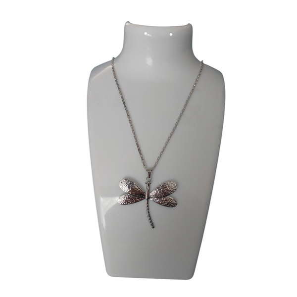 Stainless steel zilveren statement ketting met grote libelle hanger
