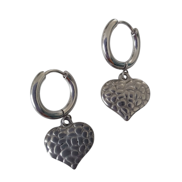 Stainless steel zilveren ronde oorbellen met hart bedel