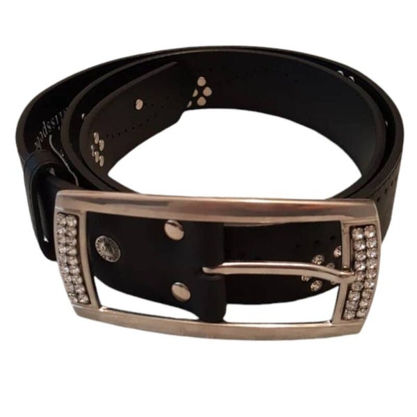 Zwarte damesriem met gesp en strass steentjes