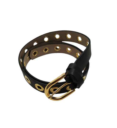 Zwarte damesriem met goudkleurige gesp en studs