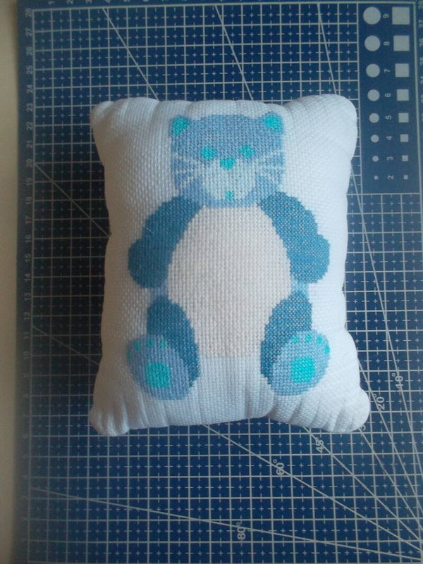 coussin chat bleu garçon