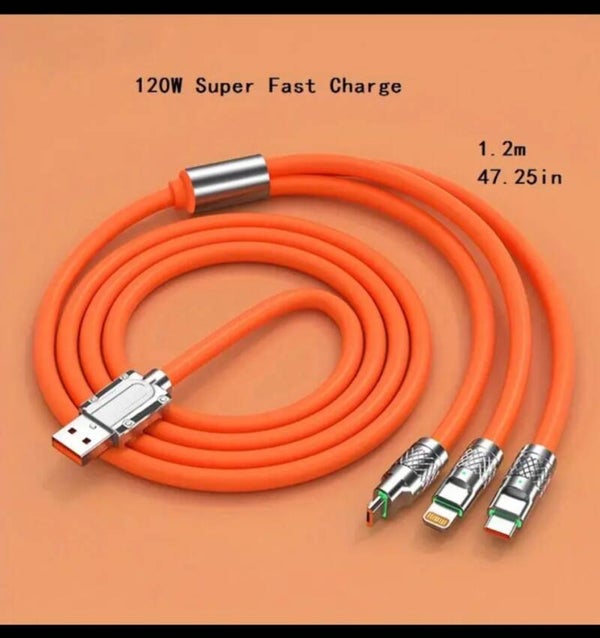 120 W 3-in-1-Multi-Super-Schnellladekabel 3,9 Fuß Universal-Mehrfach-Ladekabel Typ C/Micro-USB/für Apple (nur Laden)