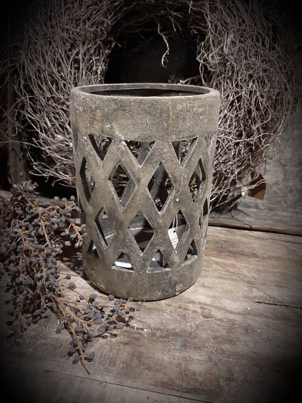 121019 Windlicht stonegrey L  verzenden op eigen risico