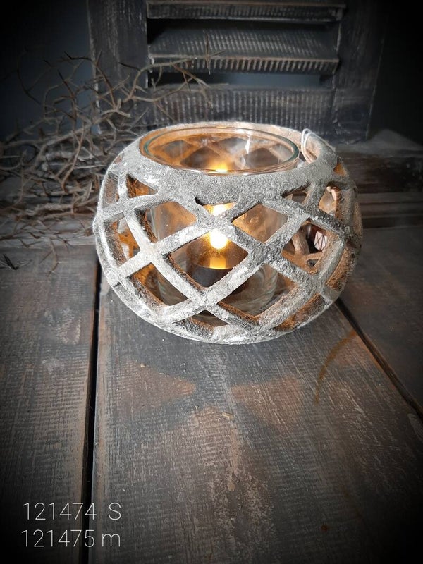 121475  windlicht raster L vintage grey  ( gaan per 4