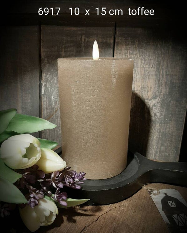6917 ledkaars rustiek toffee 10 x 15 cm  gaan per 6