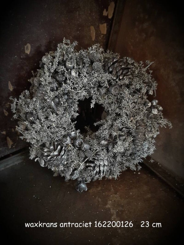 162200126 waxkrans antraciet 23cm