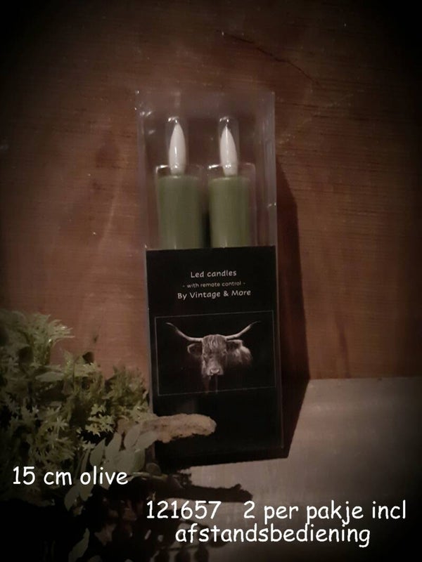 121657 led dinnerkaars 15 cm olive  gaan per 6 pakjes