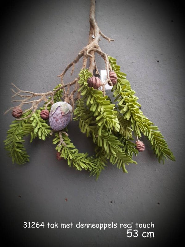 31264 07 groene tak met denneappels 50 cm