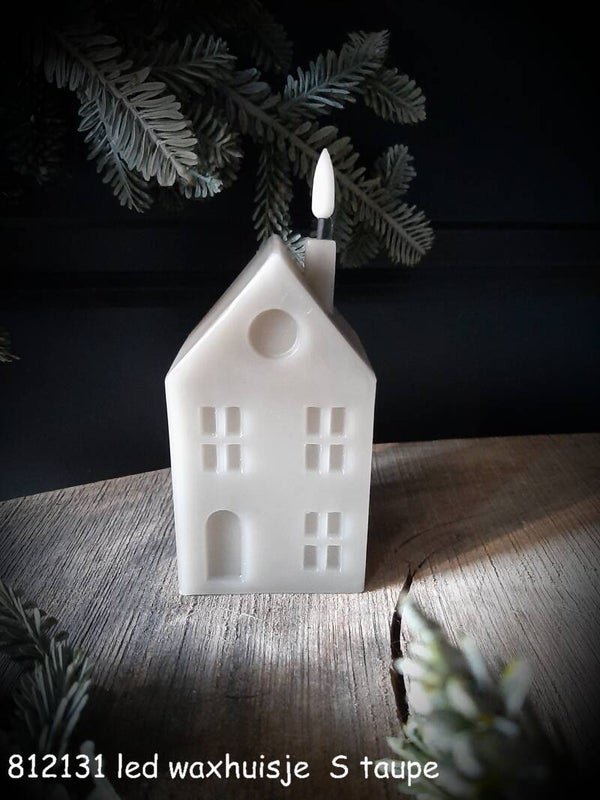 812131 led wax huisje S taupe