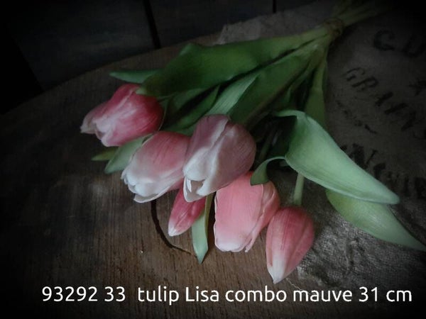 93292 33 tulp Lisa 31 cm gaan per 12  bos mauve mix