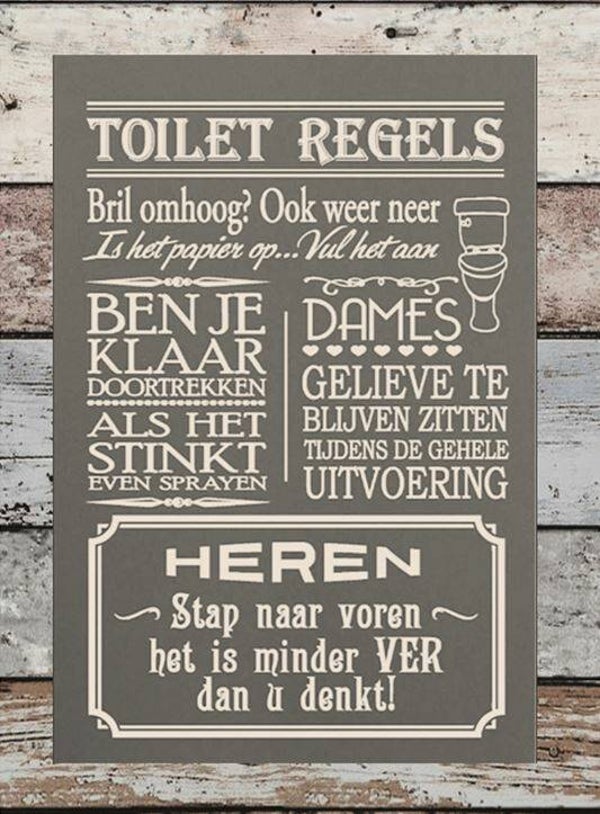 Nostalgisch foto en tekstbordje no. 296 (4 stuks)toilet regels