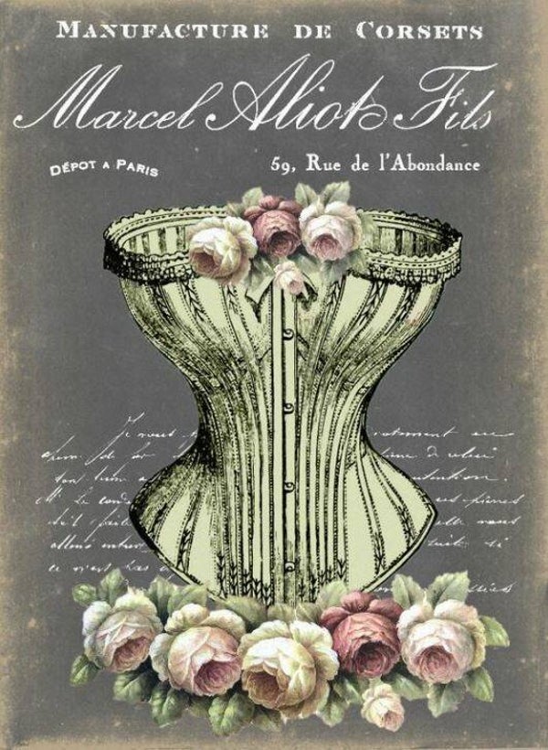 Nostalgisch foto en tekstbordje no. 350 (4 stuks) corset grijs