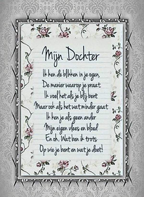 Nostalgisch foto en tekstbordje no. 465 (4 stuks) mijn dochter grijs met roosjes