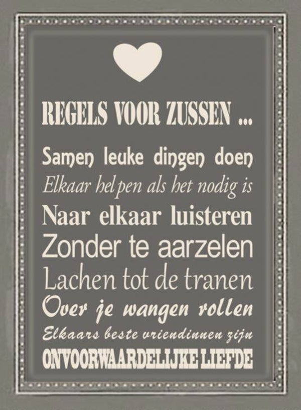 Nostalgisch foto en tekstbordje no. 622 (4 stuks)regels voor zussen