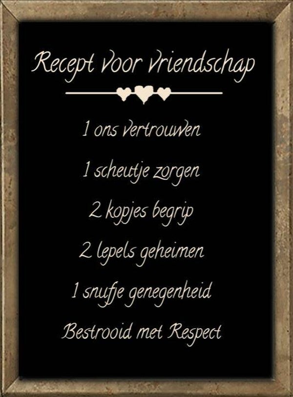 Nostalgisch foto en tekstbordje no. 677 (4 stuks) recept vriendschap
