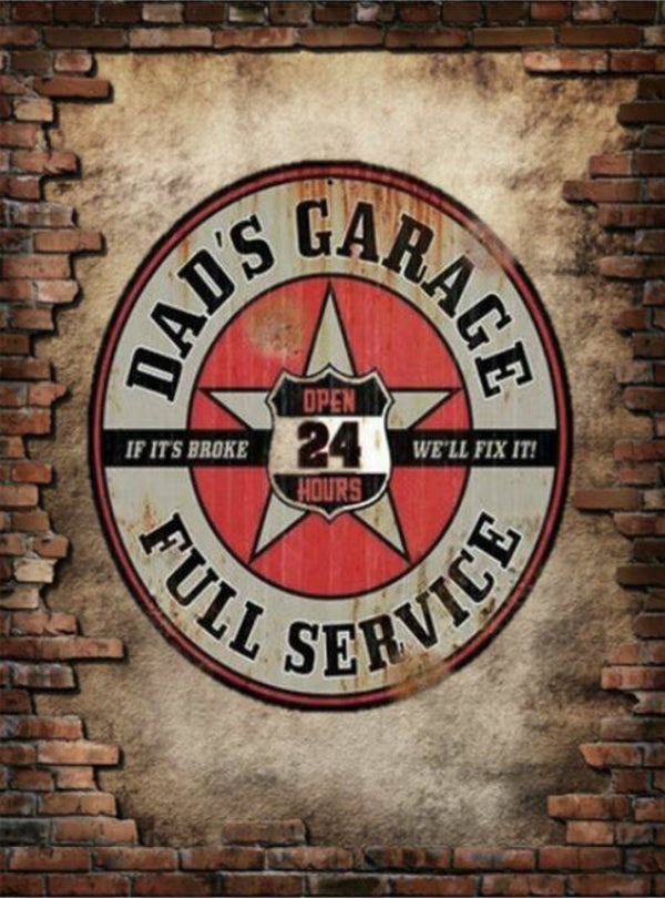 Nostalgisch foto en tekstbordje no. 696 (4 stuks) dads garage