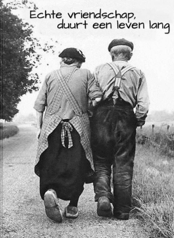 Nostalgisch foto en tekstbordje no. 709 (4 stuks) echte vriendschap oudjes achterkant