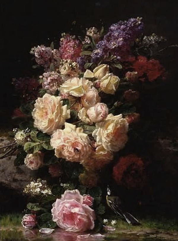 Nostalgisch foto en tekstbordje no. 857   ( 4 stuks) bloem met roze roos onder