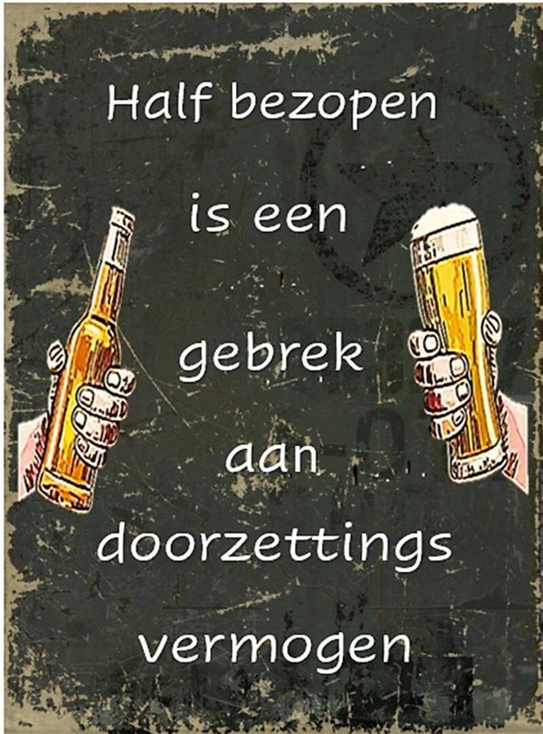 Nostalgisch foto en tekstbordje no. 955 (4 stuks)glazen bier halfbezopen